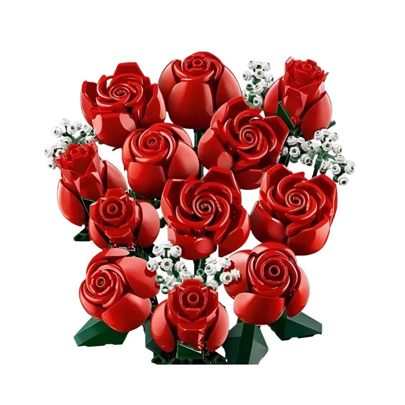Bouquet of Roses Building Block Set featuring realistic, artificial flower designs, perfect for home décor, and ideal as a birthday or Christmas gift.