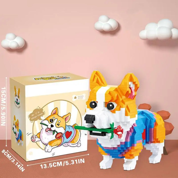 A detailed illustration of the Corgi building set, showcasing the different pieces and colors.