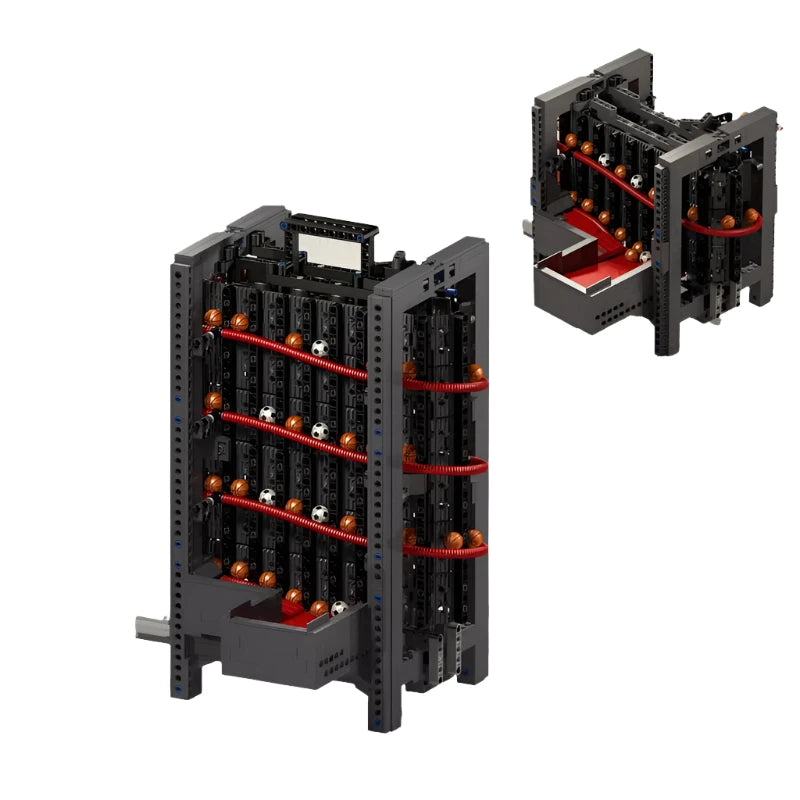Creative Series GBC Spiral Lift MOC Building Block Set featuring short and tall versions of a motorized ball lift device, ideal for technology enthusiasts and puzzle collectors.