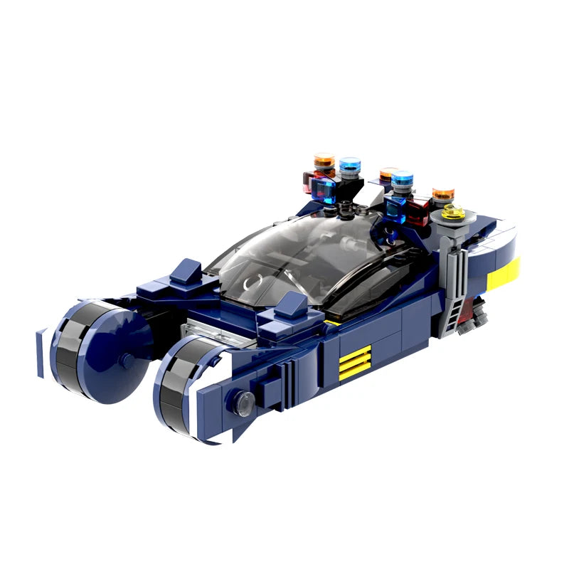 Futuristic Space Police Car Building Blocks featuring a sleek design, transparent canopy, and advanced technology details