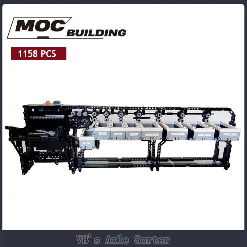  GBC Modular MOC Technology Bricks Axle Sorter Building Block Set featuring a motorized axle sorting mechanism, perfect for creative and educational play.