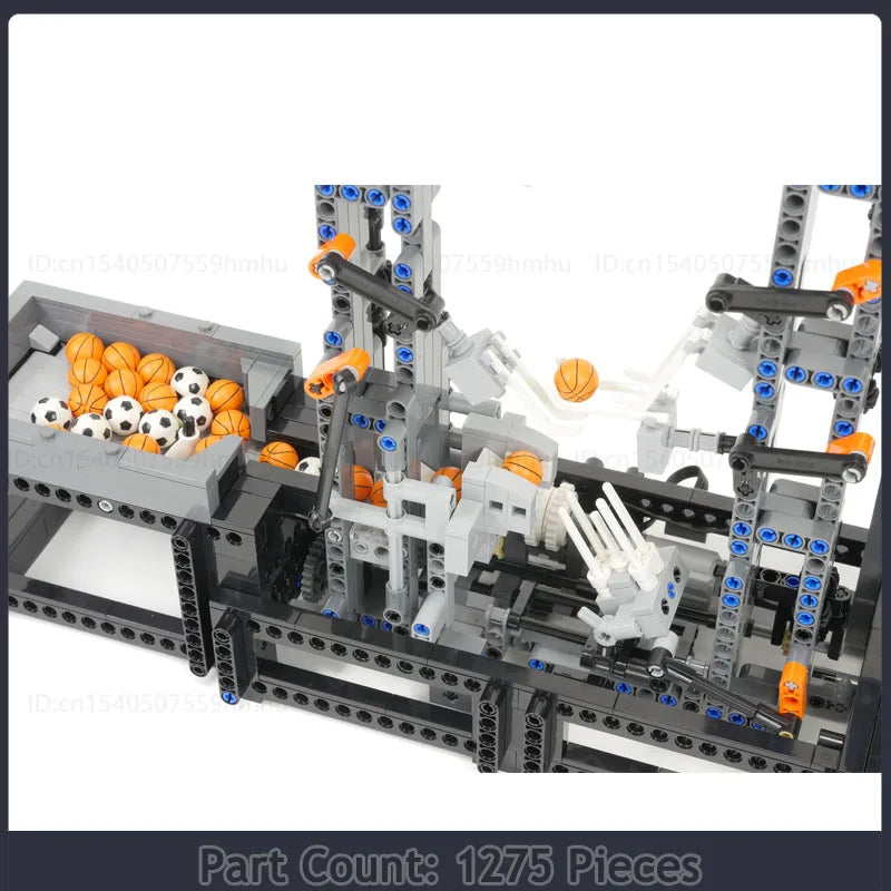 GBC Module MOC Building Blocks Hockey Stick Lift featuring a unique ball-lifting mechanism designed with motor technology, perfect for creative builders and STEM enthusiasts.