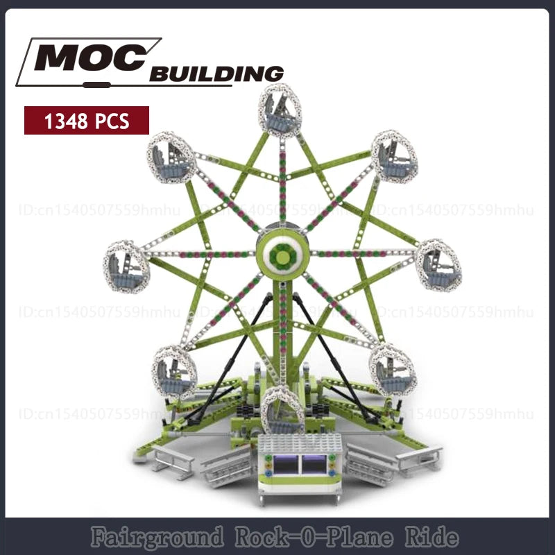 GBC Module Fairground Rock-O-Plane Ride MOC Model Building Blocks Set featuring a motorized rotating ride with dynamic movement, perfect for collectors and creative builders.