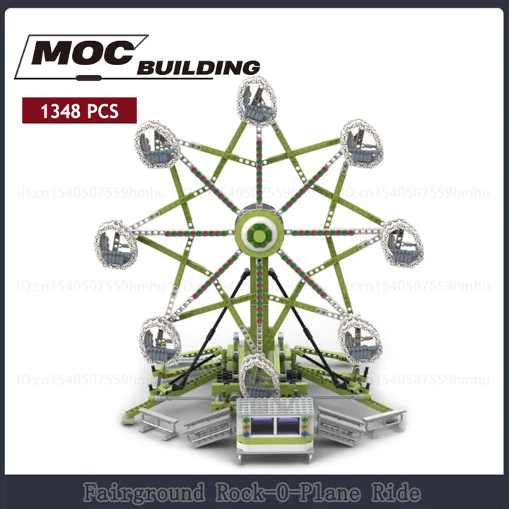 GBC Module Fairground Rock-O-Plane Ride MOC Model Building Blocks Set featuring a motorized rotating ride with dynamic movement, perfect for collectors and creative builders.