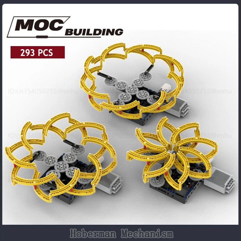 GBC Module Hoberman Mechanism Sculpture Model MOC Building Blocks Set featuring a motorized expanding and contracting structure, perfect for technology enthusiasts and creative builders.