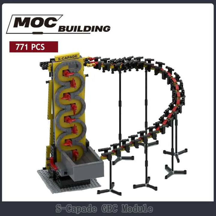 GBC Module MOC Building Blocks Great Ball Contraption S-Capade featuring a dynamic and interactive ball-moving mechanism, perfect for technology enthusiasts and educational play.