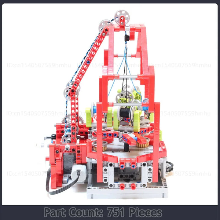 GBC 5 Reels Braiding Machine MOC Building Blocks featuring a functional braiding mechanism, ideal for technology enthusiasts and puzzle collectors.