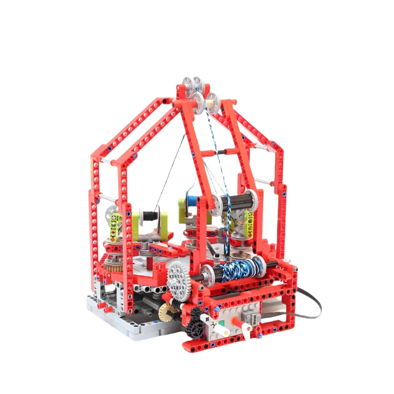 GBC 5 Reels Braiding Machine MOC Building Blocks featuring a functional braiding mechanism, ideal for technology enthusiasts and puzzle collectors.