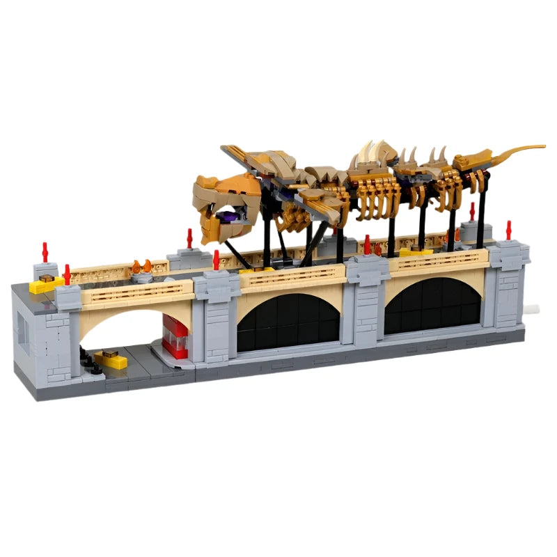 GBC Dinosaur Skeleton Display Building Blocks Set featuring a detailed dinosaur skeleton model on a museum-style base, perfect for dinosaur enthusiasts and STEM education.