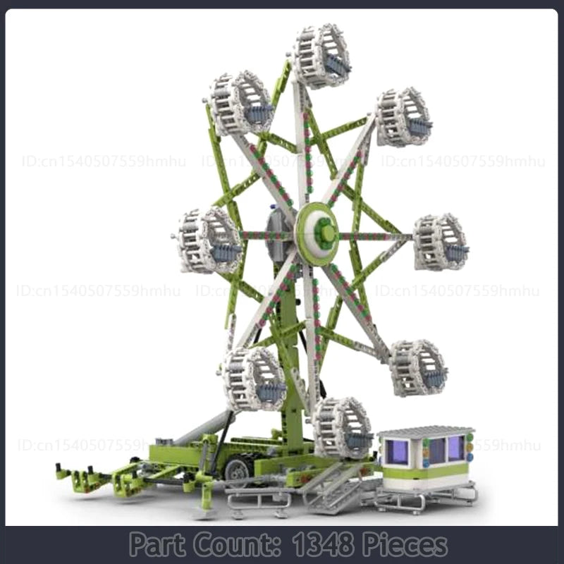GBC Module Fairground Rock-O-Plane Ride MOC Model Building Blocks Set featuring a motorized rotating ride with dynamic movement, perfect for collectors and creative builders.