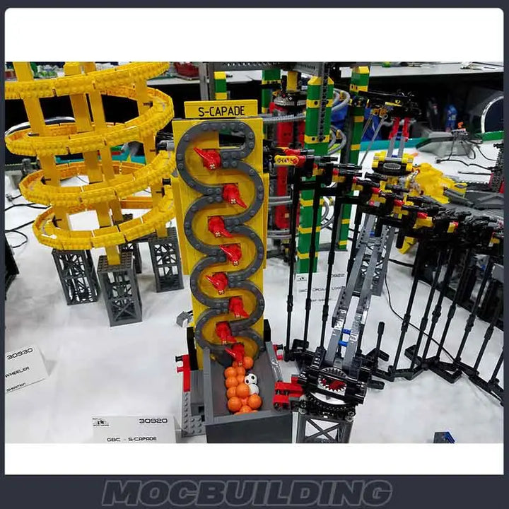 GBC Module MOC Building Blocks Great Ball Contraption S-Capade featuring a dynamic and interactive ball-moving mechanism, perfect for technology enthusiasts and educational play.