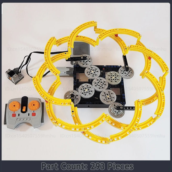 GBC Module Hoberman Mechanism Sculpture Model MOC Building Blocks Set featuring a motorized expanding and contracting structure, perfect for technology enthusiasts and creative builders.