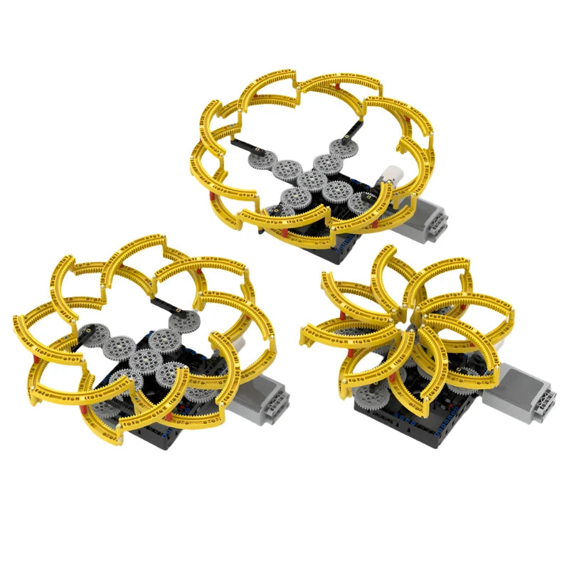 GBC Module Hoberman Mechanism Sculpture Model MOC Building Blocks Set featuring a motorized expanding and contracting structure, perfect for technology enthusiasts and creative builders.