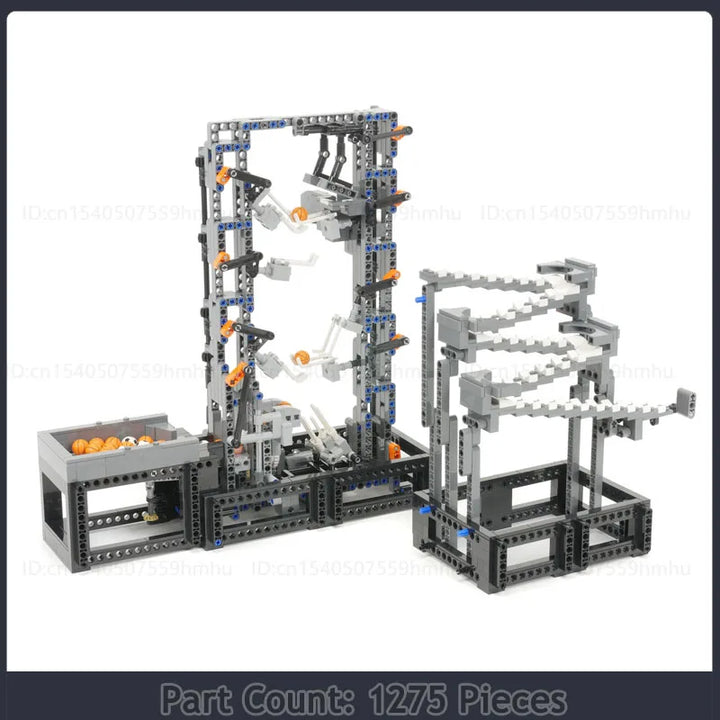 GBC Module MOC Building Blocks Hockey Stick Lift featuring a unique ball-lifting mechanism designed with motor technology, perfect for creative builders and STEM enthusiasts.