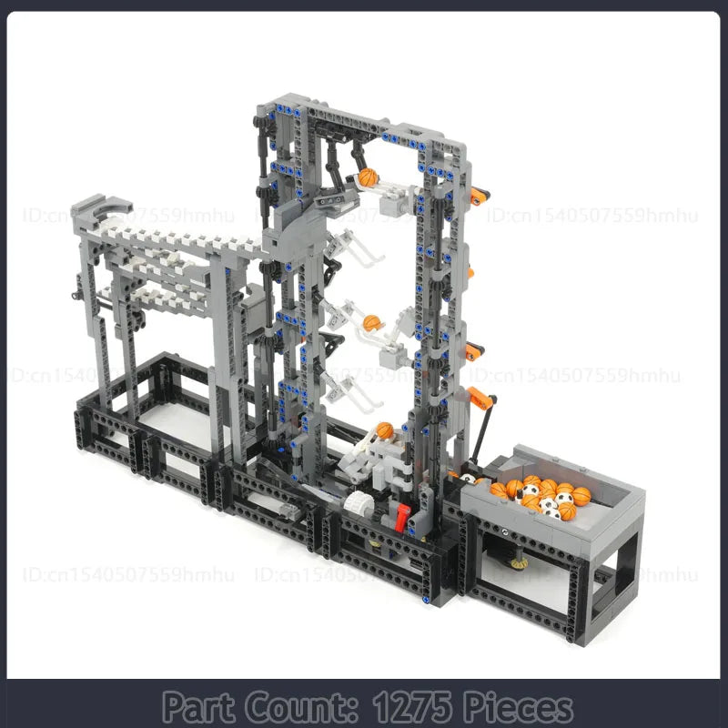 GBC Module MOC Building Blocks Hockey Stick Lift featuring a unique ball-lifting mechanism designed with motor technology, perfect for creative builders and STEM enthusiasts.