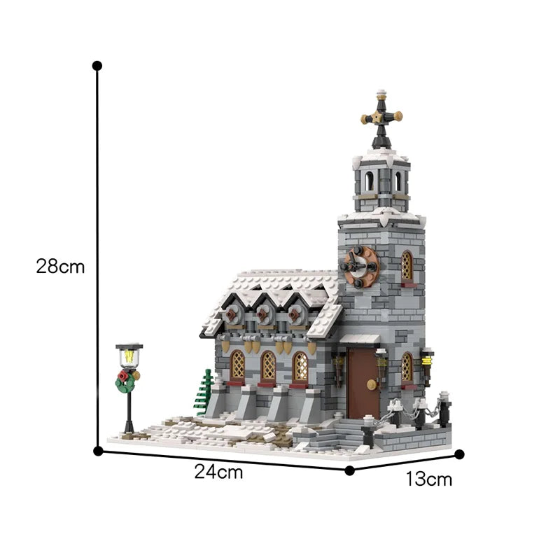 Lagoon Bedroom in Arles Christmas Village Winter Cottage Building Blocks Set with 2275 Pieces, featuring detailed architecture, a temple church, and festive holiday decor for kids and adults
