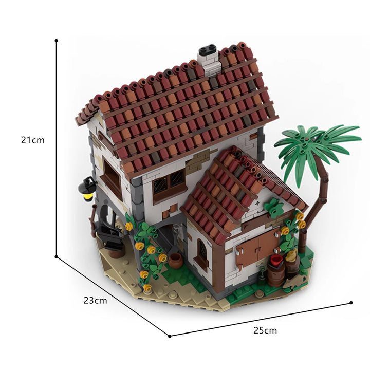 MOC-124328 Eldorado Fortress Pirates of Barracuda Bay Blacksmith’s House Model featuring a detailed fortress and blacksmith’s house, perfect for pirate fans and creative builders.