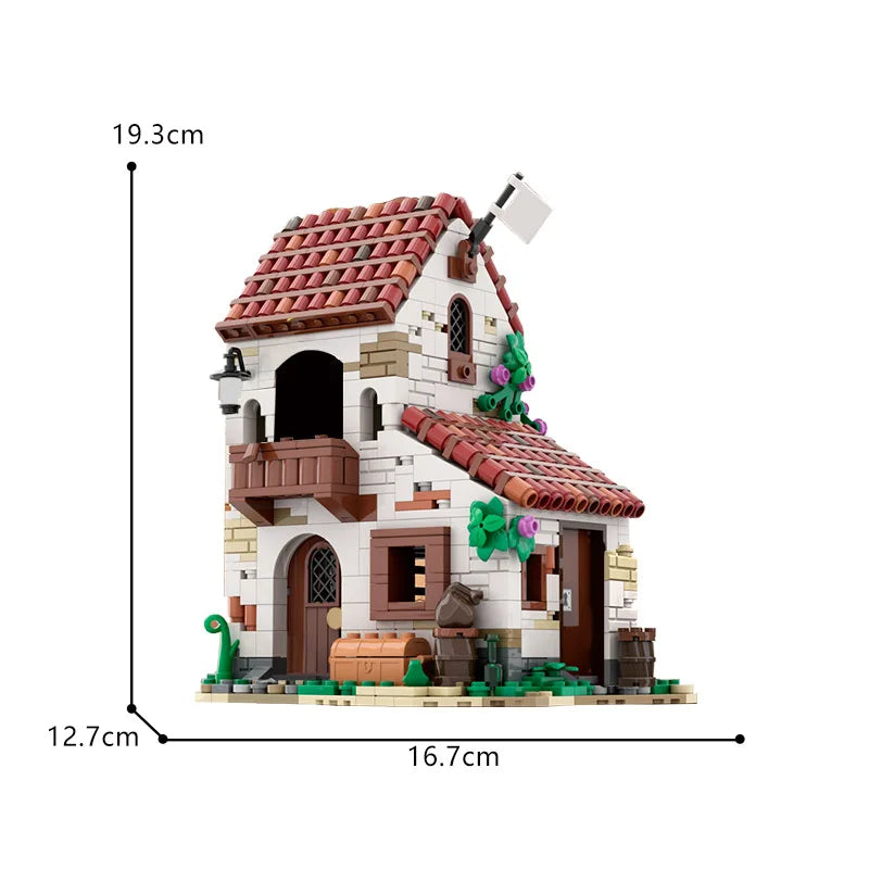 MOC-124328 Eldorado Fortress Pirates of Barracuda Bay Blacksmith’s House Model featuring a detailed fortress and blacksmith’s house, perfect for pirate fans and creative builders.