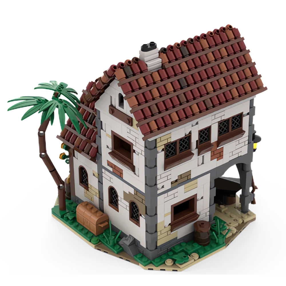 MOC-124328 Eldorado Fortress Pirates of Barracuda Bay Blacksmith’s House Model featuring a detailed fortress and blacksmith’s house, perfect for pirate fans and creative builders.