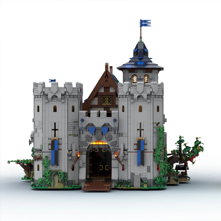 MOC-132661 Black Falcon's Fortress Building Blocks Set featuring a classic medieval castle with an armory and blacksmith area, perfect for history enthusiasts and creative builders.
