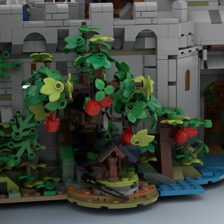 MOC-132661 Black Falcon's Fortress Building Blocks Set featuring a classic medieval castle with an armory and blacksmith area, perfect for history enthusiasts and creative builders.
