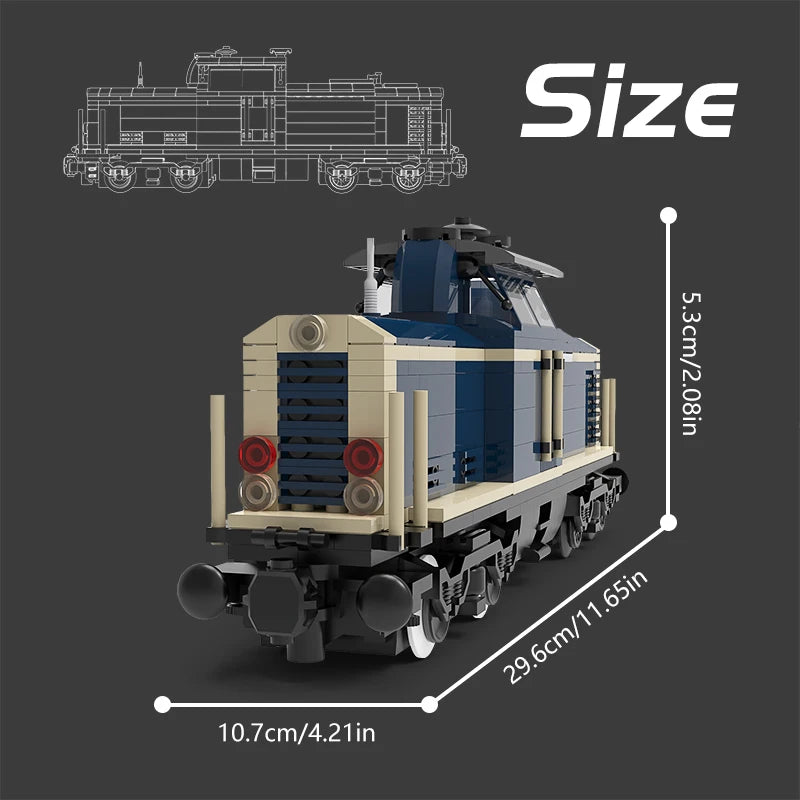 MOC Classic Diesel Locomotive Building Block Set featuring a detailed and authentic model of a vintage diesel locomotive, perfect for train enthusiasts, collectors, and creative play