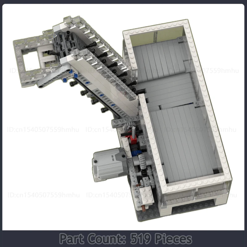 MOC GBC Module Vertical Conveyor White Lifter and Pace Setting Reservoir featuring a motorized conveyor system for lifting and pacing sports balls, perfect for technology and building enthusiasts.