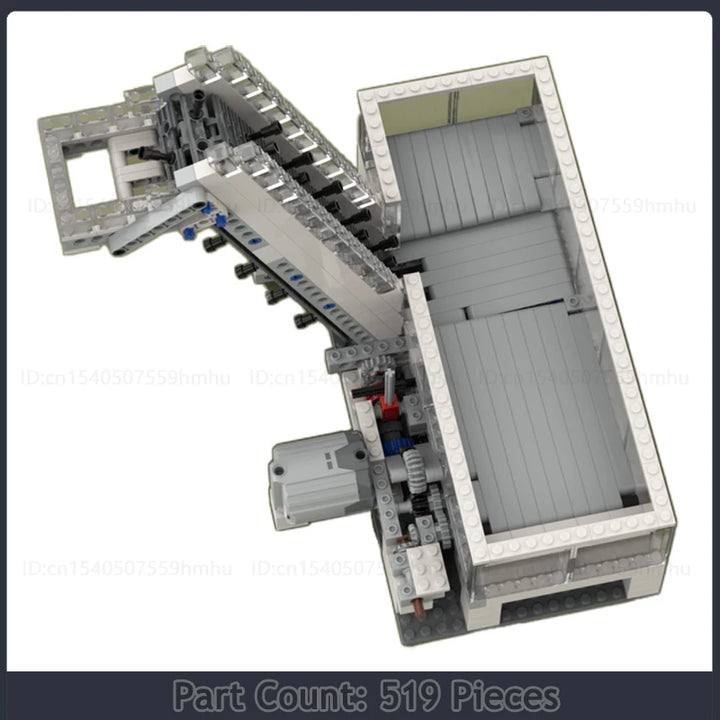 MOC GBC Module Vertical Conveyor White Lifter and Pace Setting Reservoir featuring a motorized conveyor system for lifting and pacing sports balls, perfect for technology and building enthusiasts.