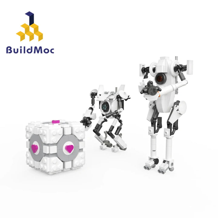 MOC Game Nendoroids-P-Body and Atlas Building Block Set featuring detailed models from Portal 2, ideal for kids, STEM education, and as a DIY birthday gift.