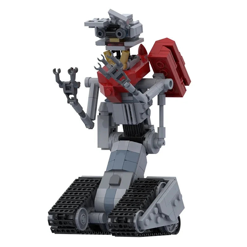 MOC Johnny 5 Mecha Robot Building Blocks Set inspired by the movie "Short Circuit," featuring a detailed military war robot toy with 382 pieces, perfect for kids and collectors