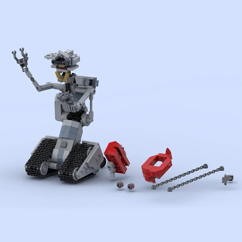 MOC Johnny 5 Mecha Robot Building Blocks Set inspired by the movie "Short Circuit," featuring a detailed military war robot toy with 382 pieces, perfect for kids and collectors