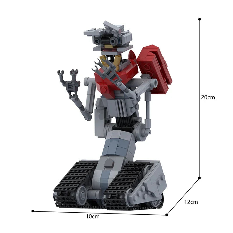 MOC Johnny 5 Mecha Robot Building Blocks Set inspired by the movie "Short Circuit," featuring a detailed military war robot toy with 382 pieces, perfect for kids and collectors