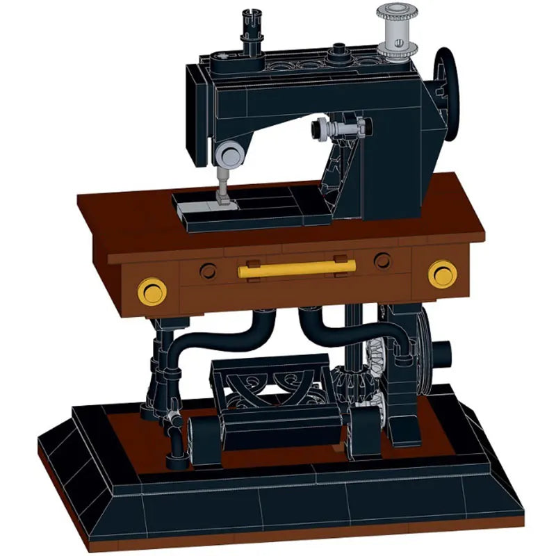 MOC Old Fashioned Sewing Machine Building Block Set featuring a detailed model of a classic sewing machine, perfect for collectors, DIY enthusiasts, and fans of vintage designs.