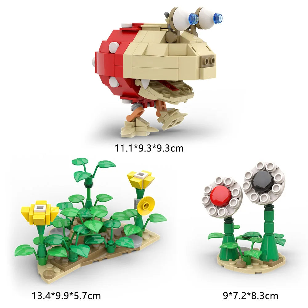 MOC Park Scenery Red Bulb Spot Building Block Model featuring a vibrant red bulb and charming street scene, perfect for Pikmin fans, children's festivals, and creative play.
