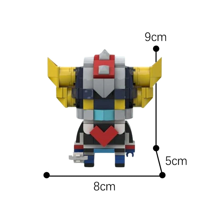 MOC Three God of War Goldrake Robot Brickheadz Mecha Building Blocks Set featuring three detailed mecha robots, perfect for kids and collectors.