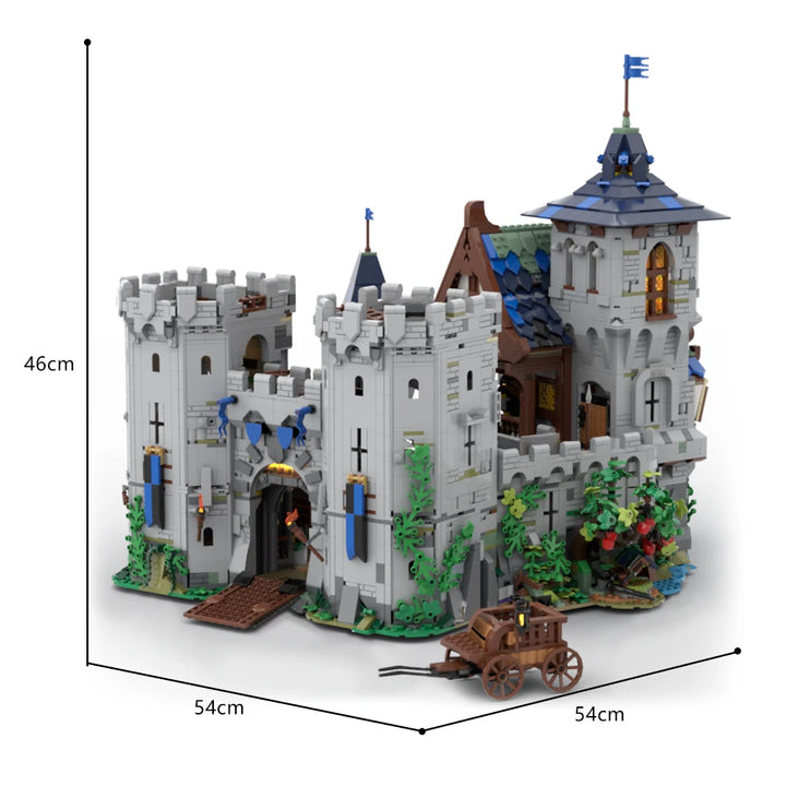 MOC-132661 Black Falcon's Fortress Building Blocks Set featuring a classic medieval castle with an armory and blacksmith area, perfect for history enthusiasts and creative builders.