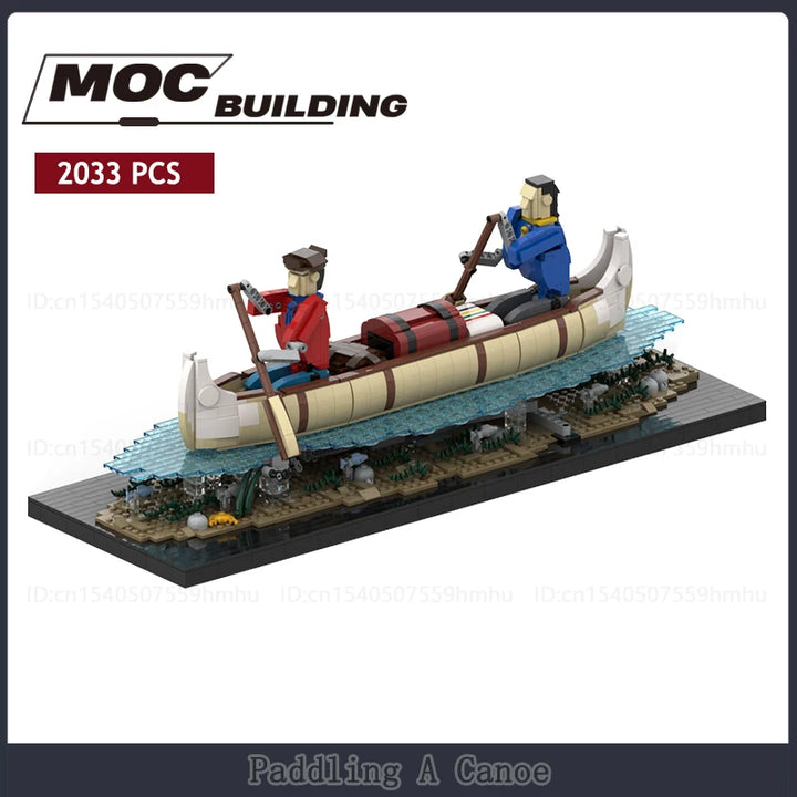 MOC Building Blocks GBC Module Paddling a Canoe Automaton Motor Machine Technology Bricks DIY Assembly Toys Puzzle Creative Gift