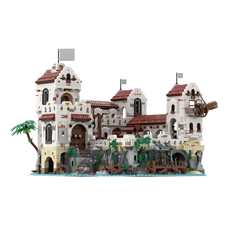 MOC Eldorado Fortress Building Block Set - Pirate Model of Barracuda Bay featuring a detailed fortress finally captured by the Royal Armada, perfect for collectors, history enthusiasts, and kids.