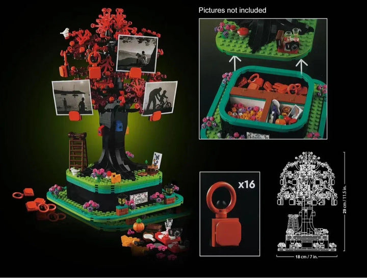 MOC Family Tree Building Block Set featuring a detailed and vibrant tree with personalized elements representing family bonds, ideal for celebrating heritage and creating lasting memories.
