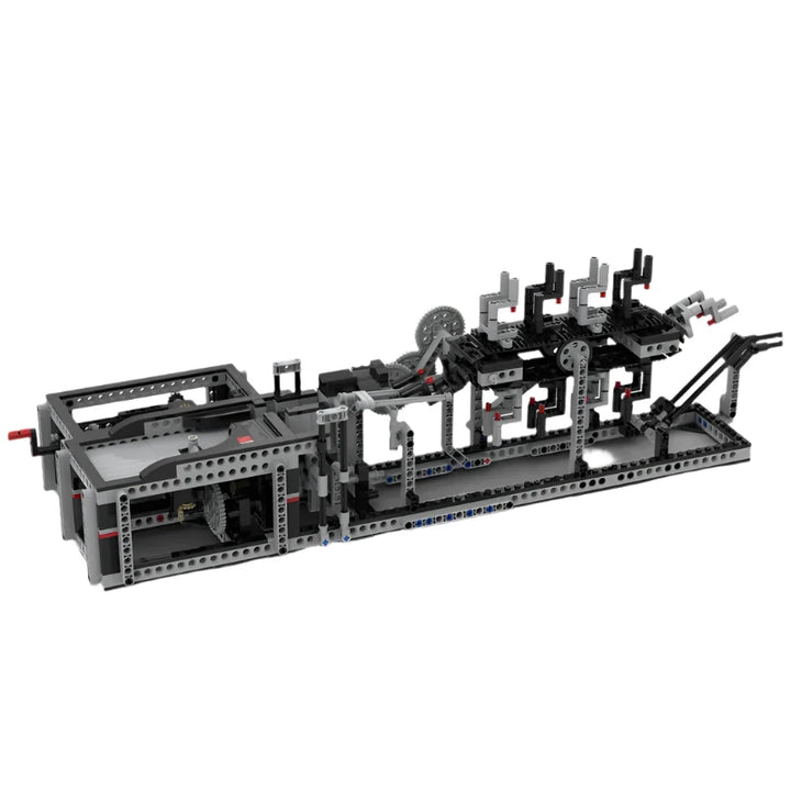 MOC GBC Building Blocks Great Ball Contraption featuring a Red Stripe Grey Stripe Module with 973 pieces, perfect for STEM enthusiasts and mechanical building fans.