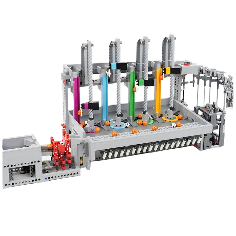 MOC GBC Module Pole Dancing Quartet Building Blocks featuring a creative mechanical setup with four moving figures, ideal for DIY assembly and technology enthusiasts.