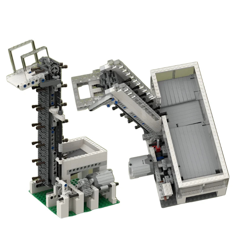 MOC GBC Module Vertical Conveyor White Lifter and Pace Setting Reservoir featuring a motorized conveyor system for lifting and pacing sports balls, perfect for technology and building enthusiasts.