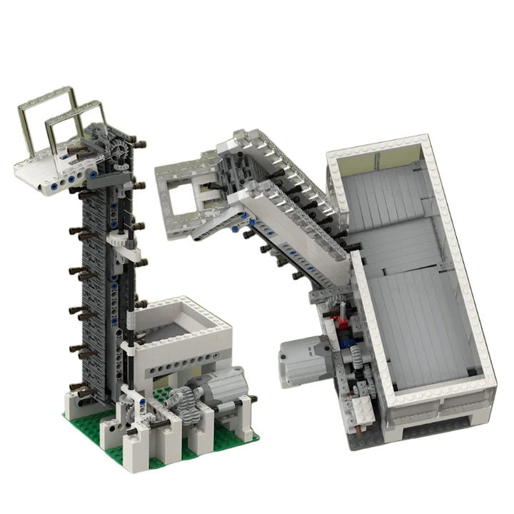 MOC GBC Module Vertical Conveyor White Lifter and Pace Setting Reservoir featuring a motorized conveyor system for lifting and pacing sports balls, perfect for technology and building enthusiasts.