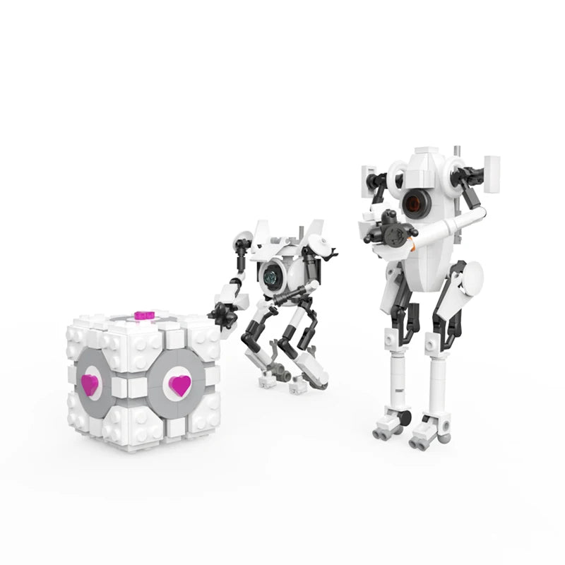 MOC Game Nendoroids-P-Body and Atlas Building Block Set featuring detailed models from Portal 2, ideal for kids, STEM education, and as a DIY birthday gift.