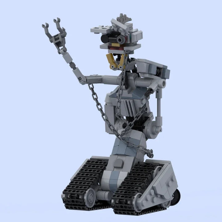 MOC Johnny 5 Mecha Robot Building Blocks Set inspired by the movie "Short Circuit," featuring a detailed military war robot toy with 382 pieces, perfect for kids and collectors