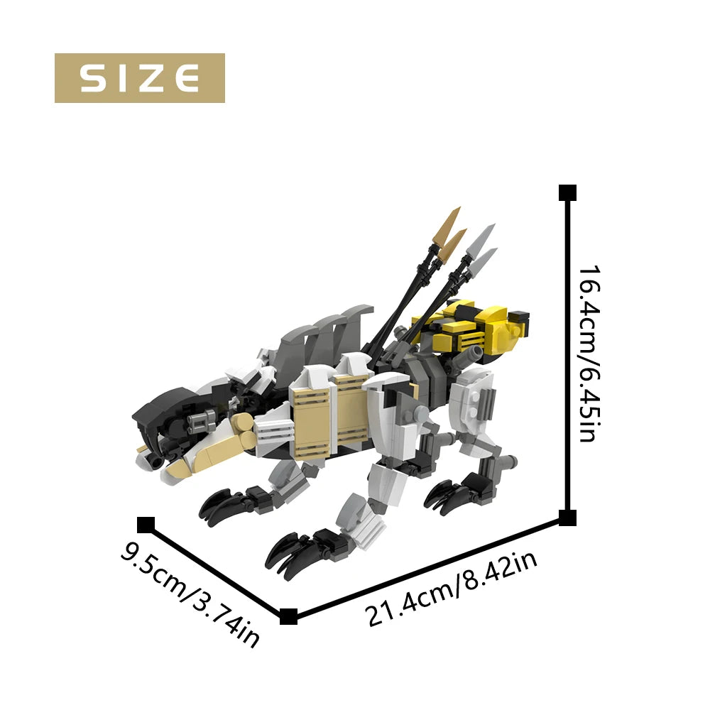 MOC Mini Horizon Gizamon Dawn Mechanical Tooth Monster Building Block Set featuring a detailed and fierce mechanical beast, perfect for DIY enthusiasts, collectors, and creative play