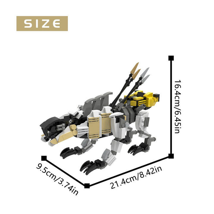 MOC Mini Horizon Gizamon Dawn Mechanical Tooth Monster Building Block Set featuring a detailed and fierce mechanical beast, perfect for DIY enthusiasts, collectors, and creative play
