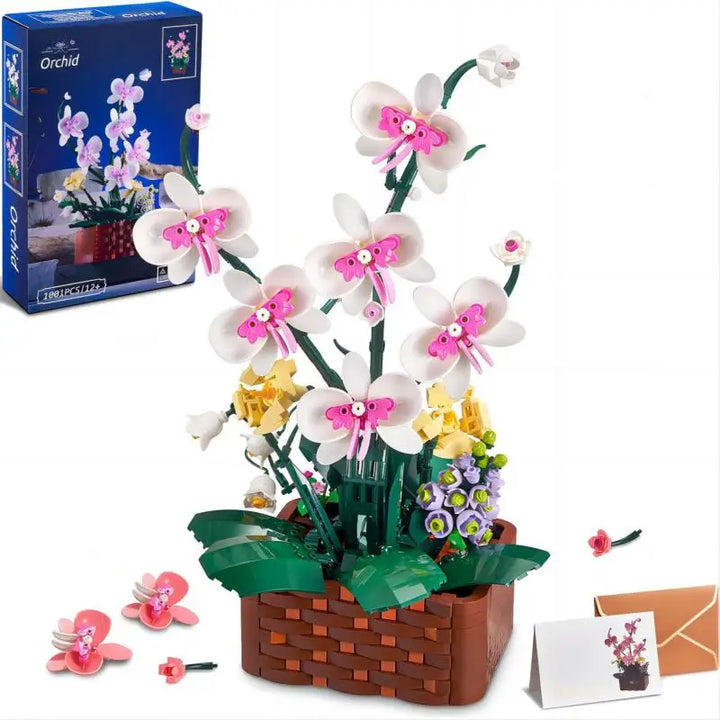  MOC Orchids Potted Building Blocks Succulents Model featuring a beautifully detailed orchid design, perfect for girls, home decoration, and holiday gifts.