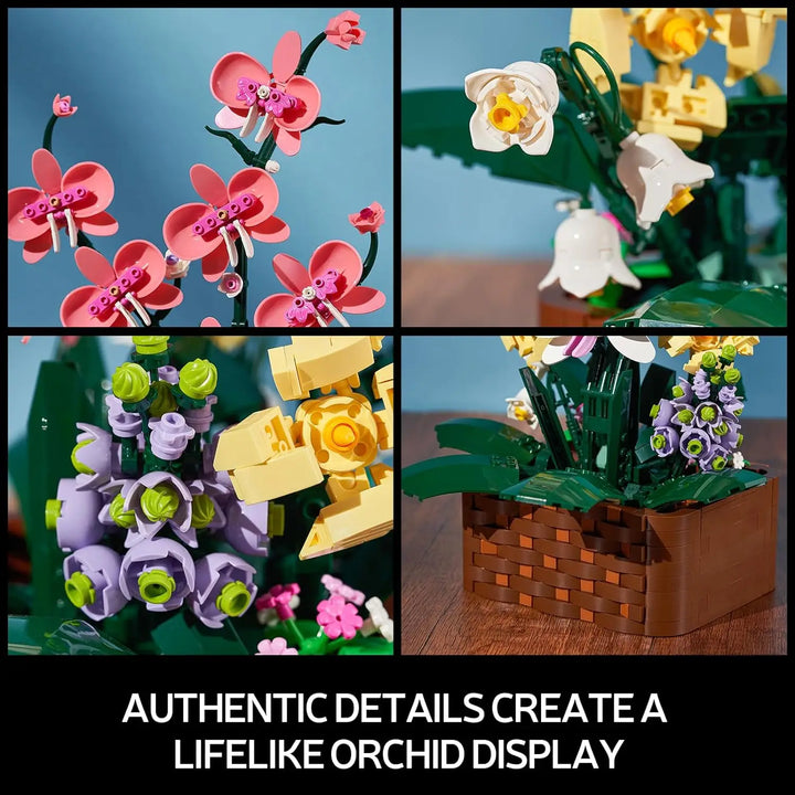  MOC Orchids Potted Building Blocks Succulents Model featuring a beautifully detailed orchid design, perfect for girls, home decoration, and holiday gifts.