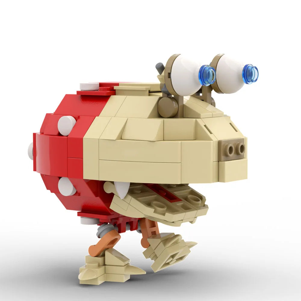 MOC Park Scenery Red Bulb Spot Building Block Model featuring a vibrant red bulb and charming street scene, perfect for Pikmin fans, children's festivals, and creative play.